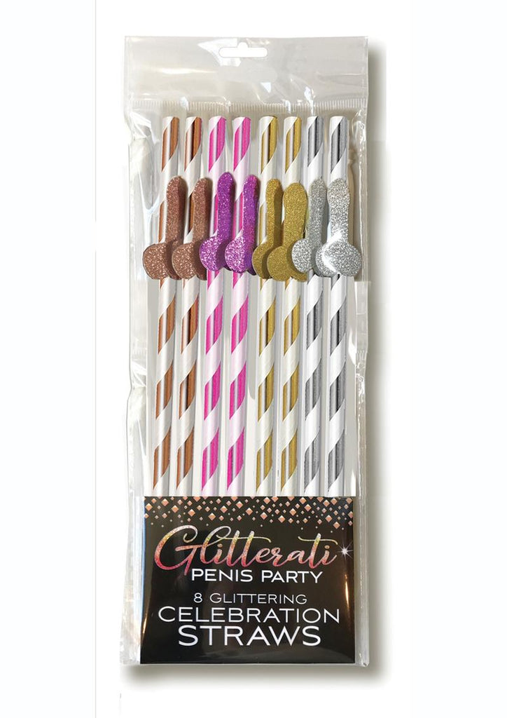 Glitterati Penis Party Tall Celebration Straws - Assorted Colors - 8 Pack