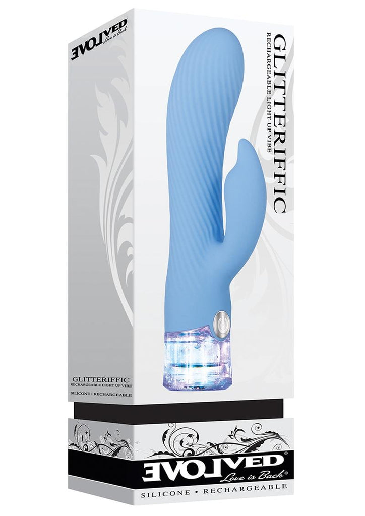 Glitteriffic Rechargeable Silicone Light-Up Vibrator - Aqua/Blue
