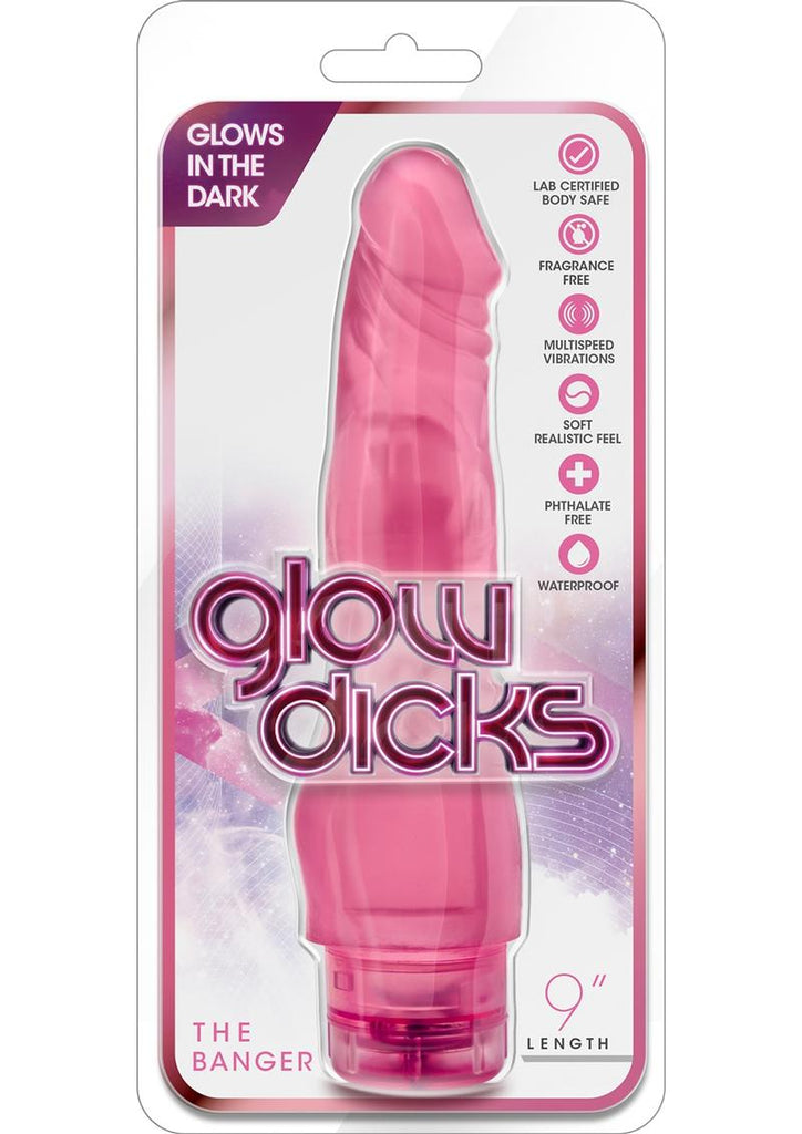 Glow Dicks The Banger Vibrating Dildo - Glow In The Dark/Pink - 9in