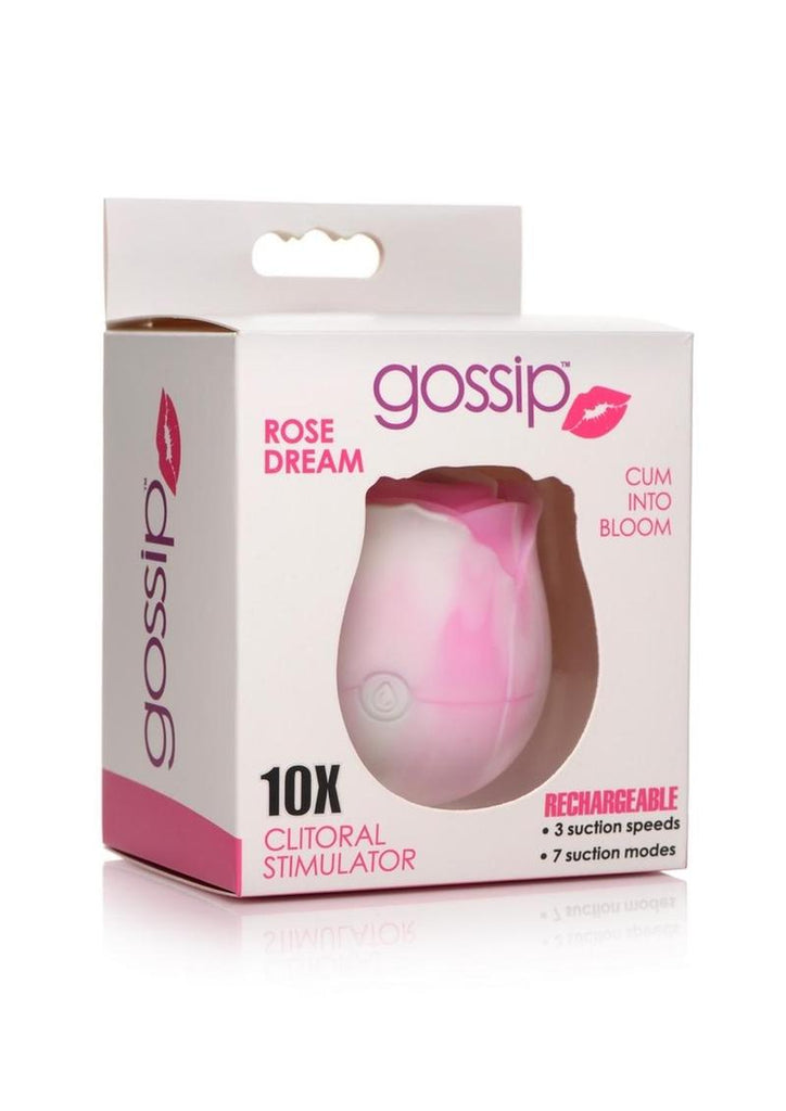 Gossip Rose Dream 10x Rechargeable Silicone Clitoral Stimulator - Swirl - Pink/White
