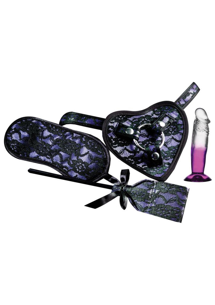 Heart On Deluxe Harness Kit with Straight Dildo - Black/Purple