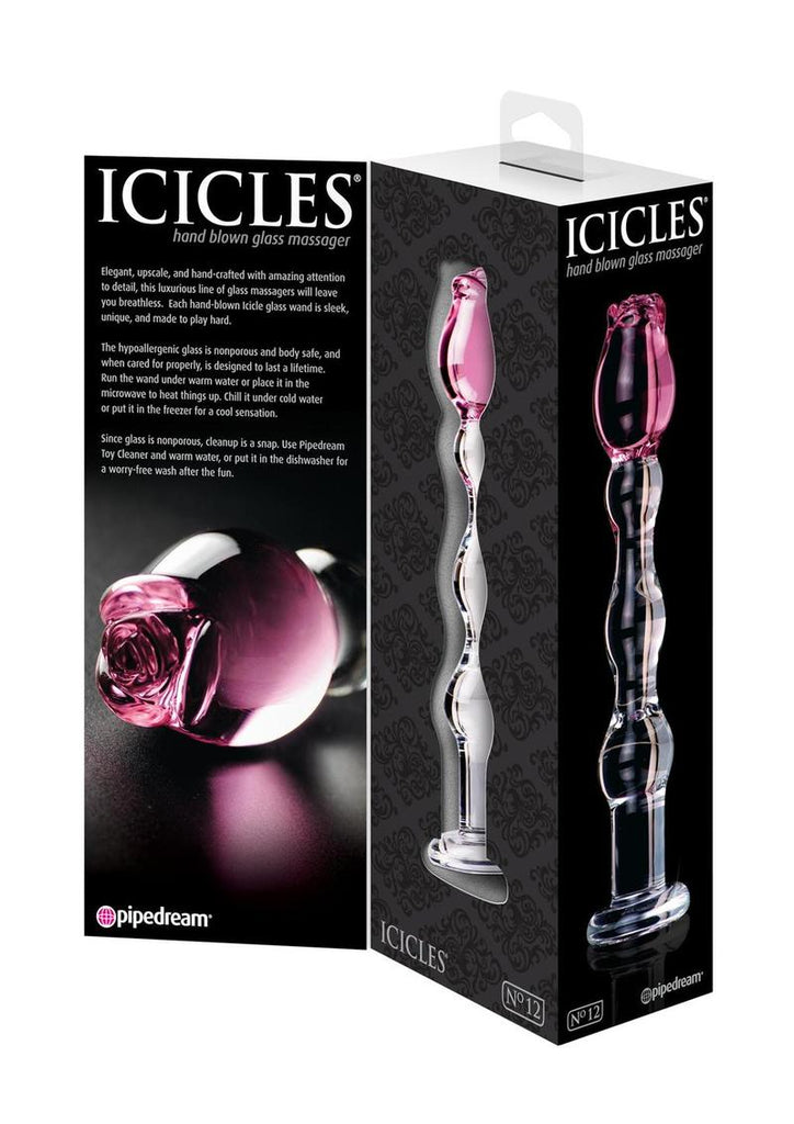 Icicles No. 12 Beaded Flower Glass Dildo - Clear/Pink - 7.25in