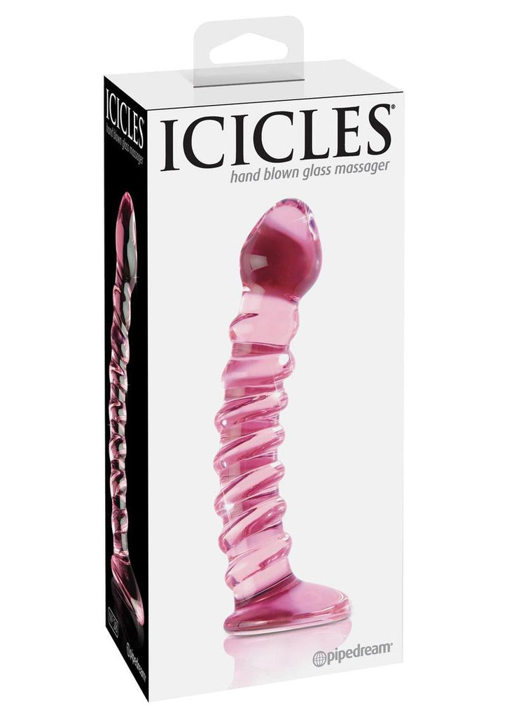 Icicles No 28 Textured Glass G-Spot Dildo - Pink - 7in