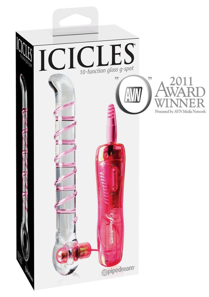 Icicles No. 4 Vibrating Glass G-Spot Wand with Remote Control - Clear/Pink