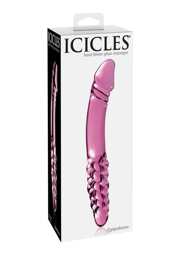 Icicles No. 57 Double-Sided Textured Glass Dildo - Pink - 9in