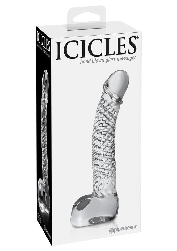 Icicles No. 61 Textured Glass G-Spot Dildo with Balls - Clear - 5in