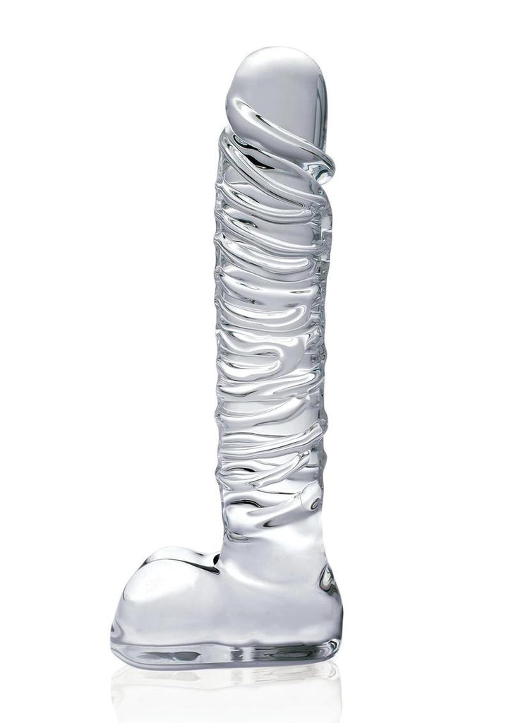 Icicles No. 63 Textured Glass Dildo with Balls - Clear - 8.5in