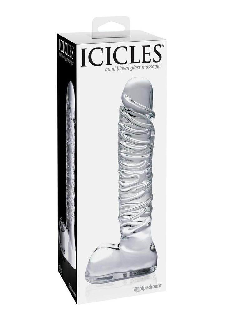 Icicles No. 63 Textured Glass Dildo with Balls - Clear - 8.5in