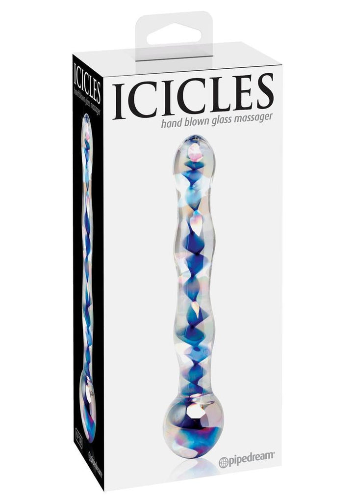 Icicles No. 8 Beaded Glass Dildo - Blue/Clear - 7in