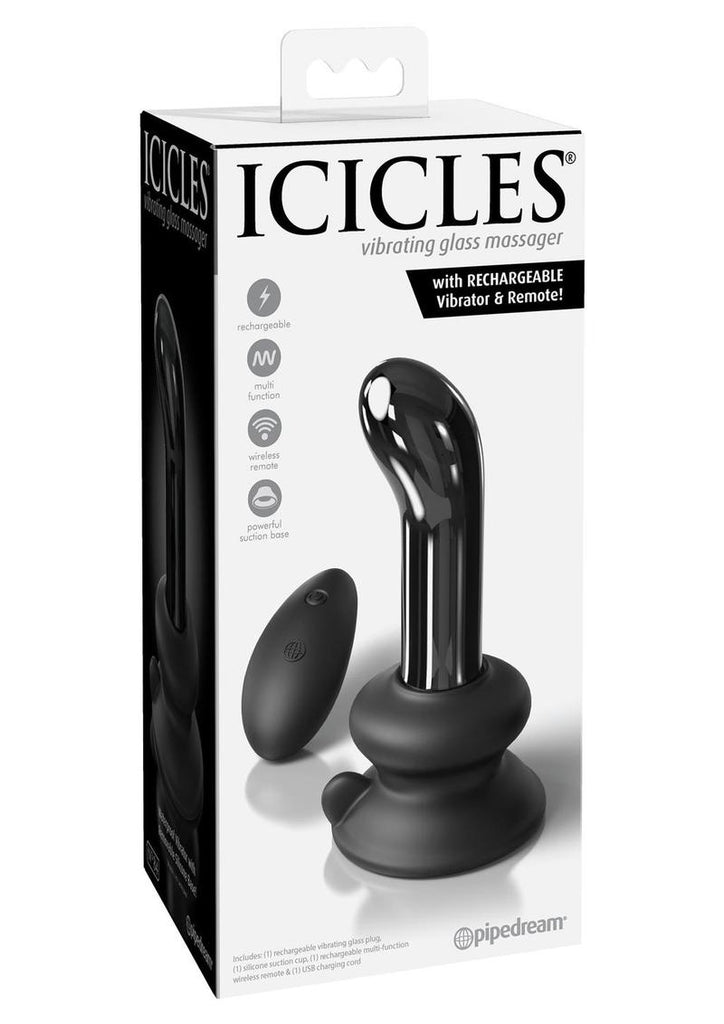 Icicles No. 84 Rechargeable Glass P-Spot Plug with Remote Control - Black