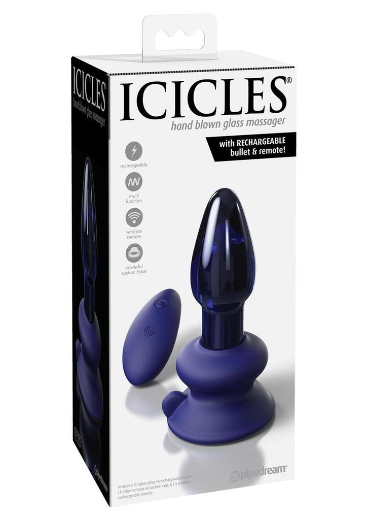 Icicles No. 85 Rechargeable Glass Tapered Plug with Remote Control - Blue