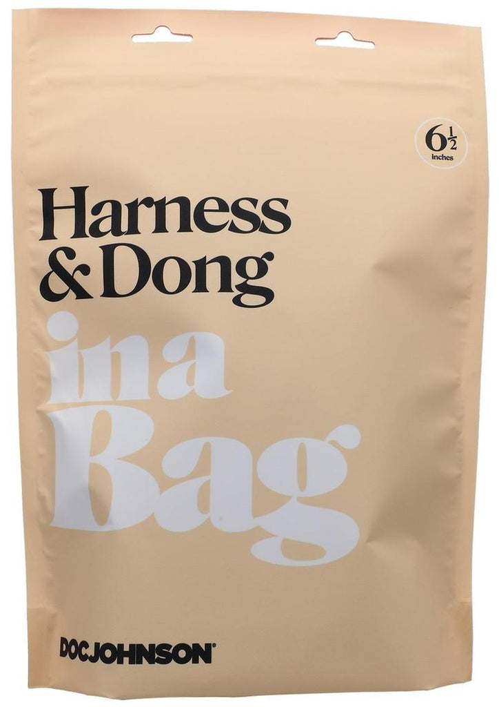 In A Bag Vegan Leather Silicone Harness and Dong - Black