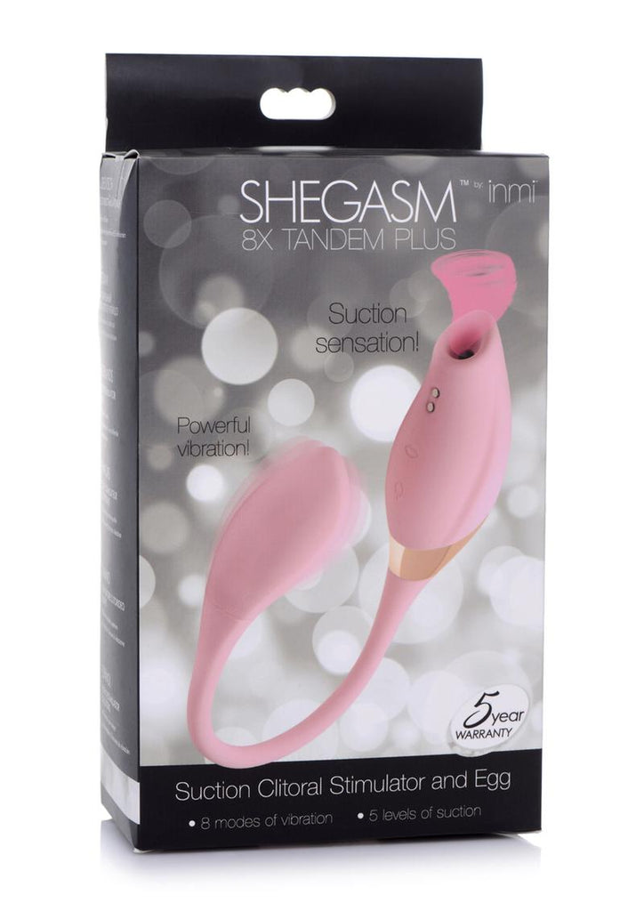 Inme Shegasm 8x Tandem Plus Rechargeable Silicone Suction Clitoral Stimulator and Egg - Pink