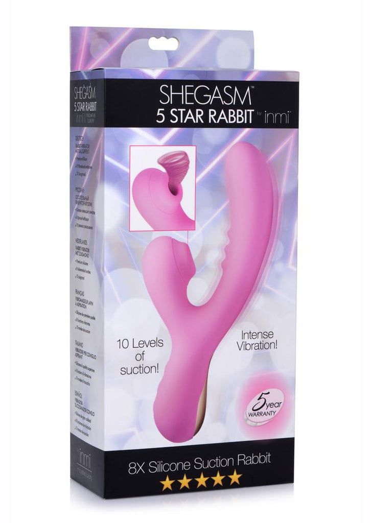 Inmi 5 Star 8x Silicone Rechargeable Suction Rabbit Vibrator - Pink