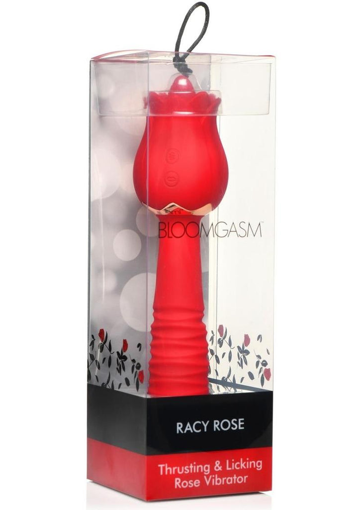 Inmi Bloomgasm Racy Rose Thrusting and Licking Rose Rechargeable Silicone Vibrator - Red