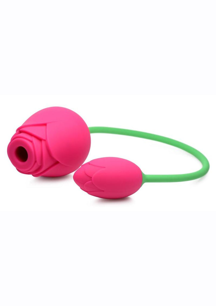 Inmi Bloomgasm Rose Duet 15x Silicone Rechargeable Vibrating and Sucking Clit Stimulator - Pink