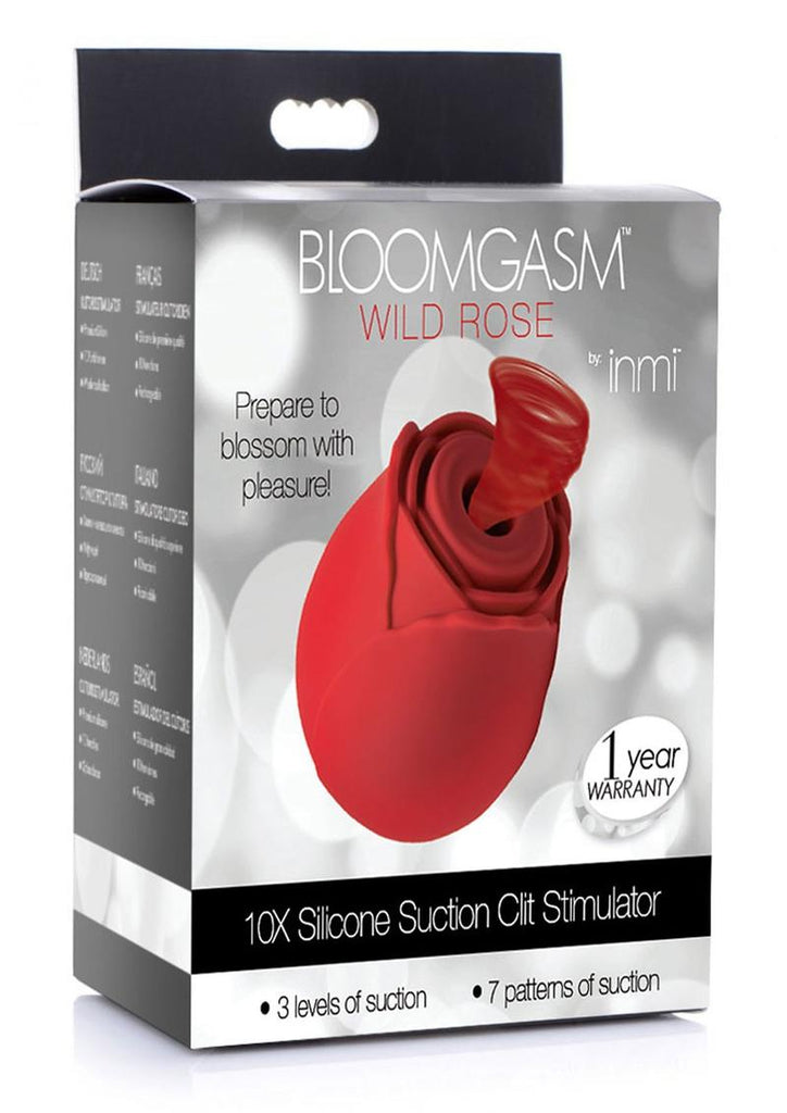 Inmi Bloomgasm Wild Rose 10x Silicone Rechargeable Clit Stimulator with Suction - Red