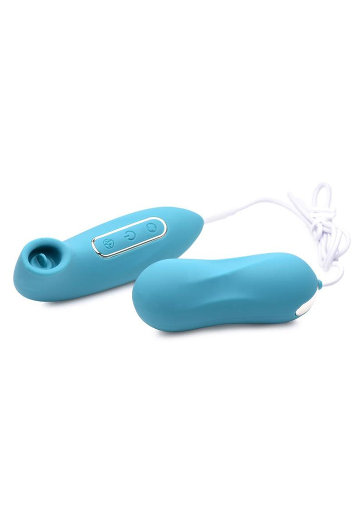 Inmi Entwined Silicone Rechargeable Thumping Egg and Licking Clit Stimulator with Remote Control - Teal