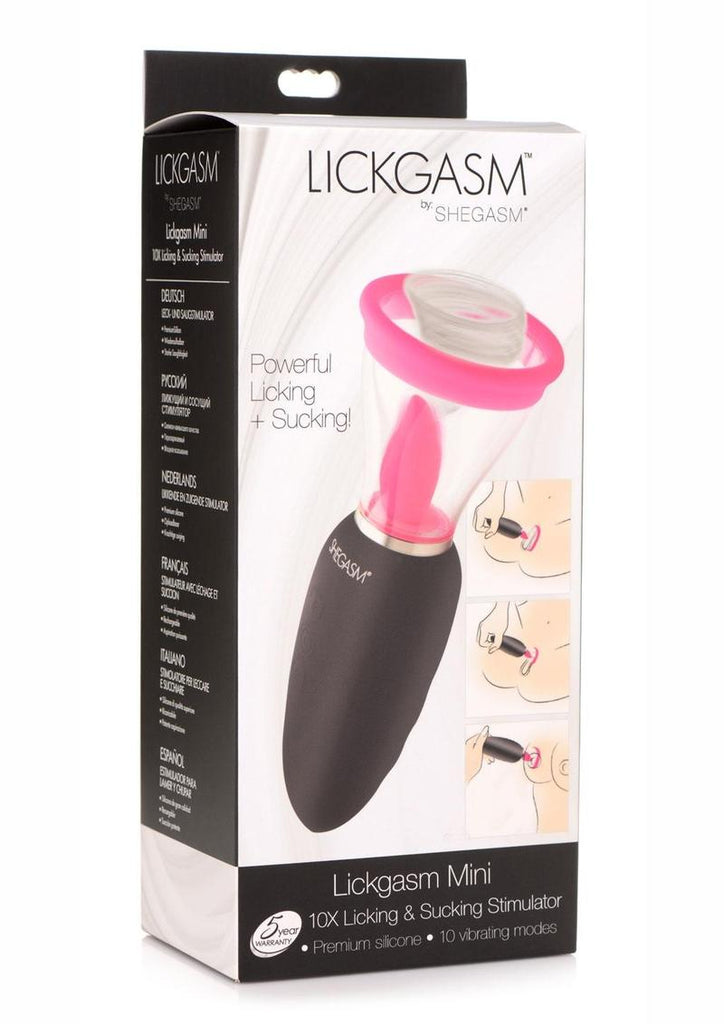 Inmi Lickgasm Mini 10x Licking and Sucking Rechargeable Silicone Clitoral Stimulator - Black/Clear/Pink