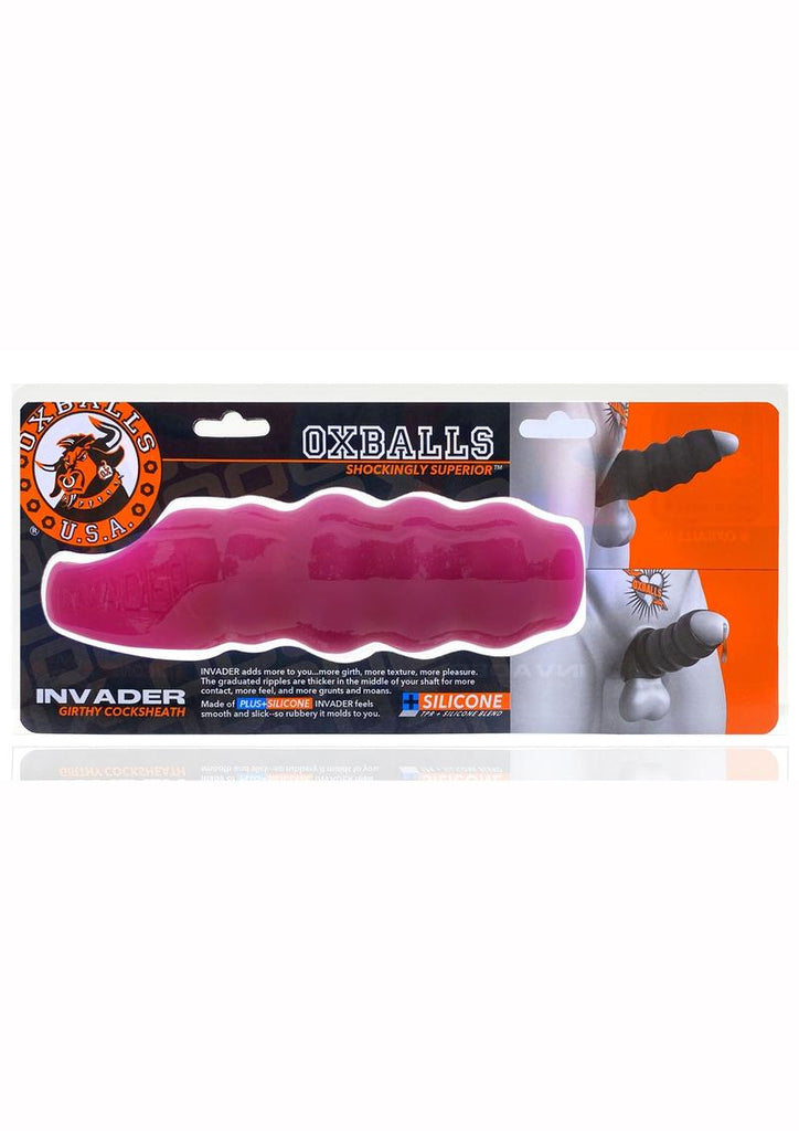 Invader Rippled Open-Ended Silicone Cocksheath Extender - Frost/Pink