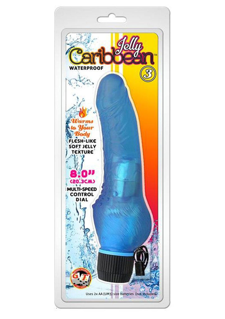 Jelly Caribbean Number 3 Jelly Realistic Vibrator with Clit Stimulator Waterproof - Blue - 8in