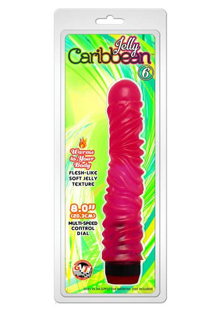 Jelly Caribbean Number 6 Textured Jelly Vibrator - Pink - 8in
