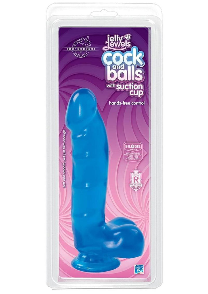 Jelly Jewels Dildo with Balls - Blue - 6in