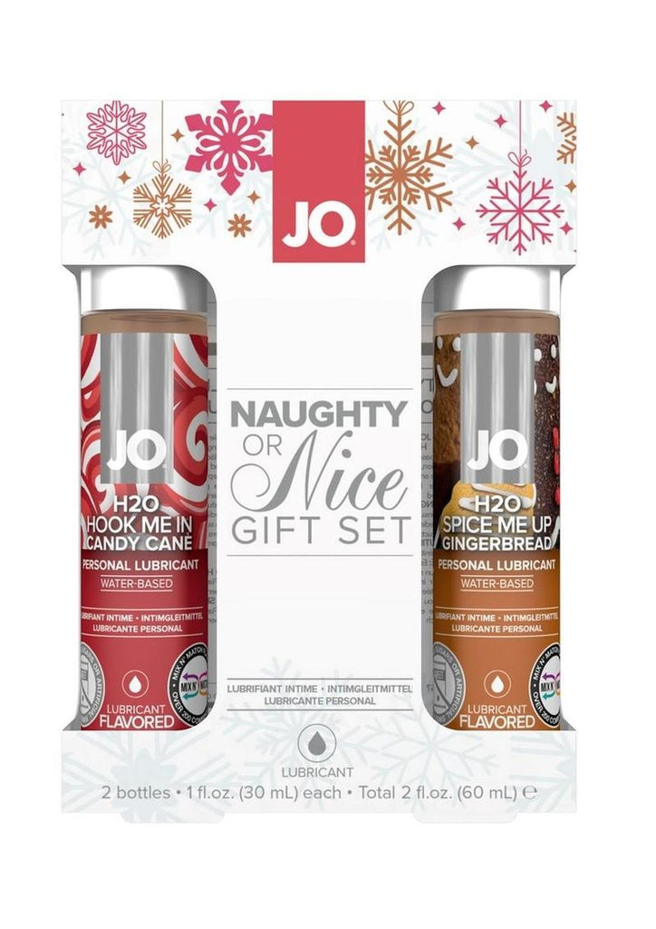 JO Naughty Or Nice Flavored Waterbased Lube Gift Set Candy Cane and Gingerbread 1 Ounce Each - 2 Set