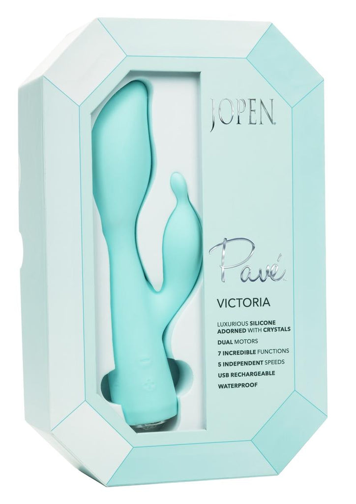 Jopen Pave Victoria Rechargeable Silicone Rabbit Massager with Crystals - Teal