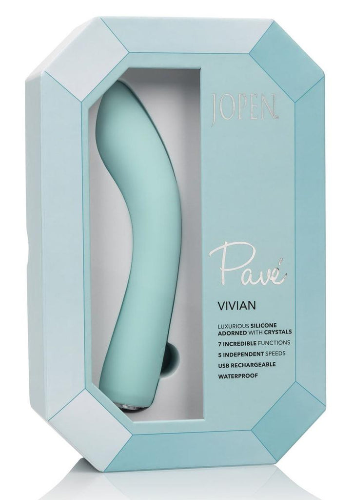 Jopen Pave Vivian Rechargeable Silicone Vibrating Curved Wand Massager with Crystals - Blue/Teal