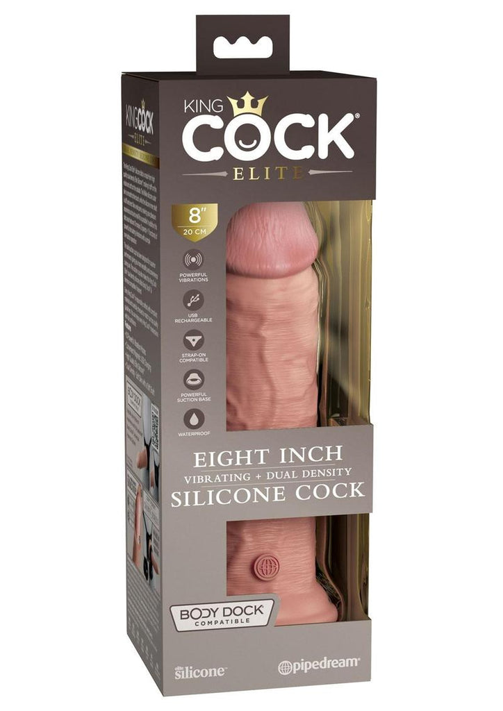King Cock Elite Dual Density Vibrating Rechargeable Silicone Dildo with Remote Control Dildo - Vanilla - 8in