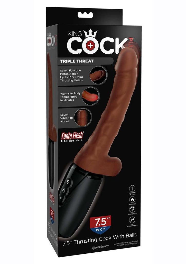 King Cock Plus Rechargeable Thrusting Dildo with Balls - Chocolate - 7.5in