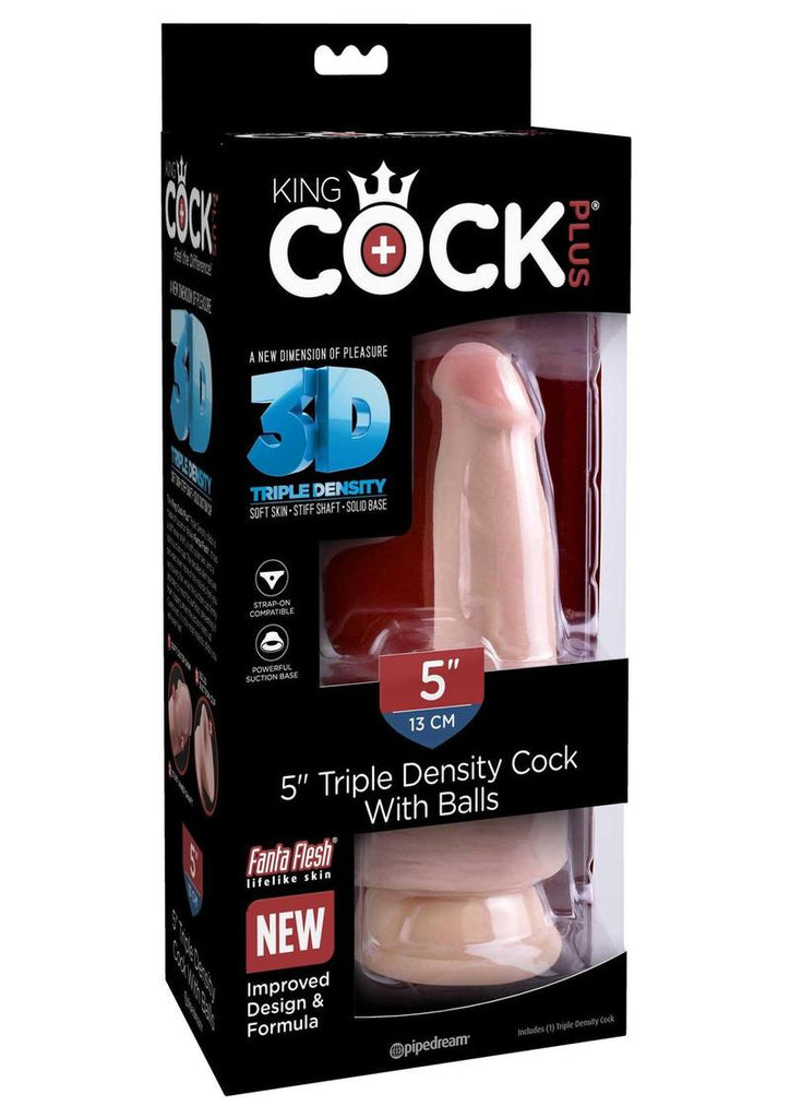 King Cock Plus Triple Density Dildo with Balls - Vanilla - 5in
