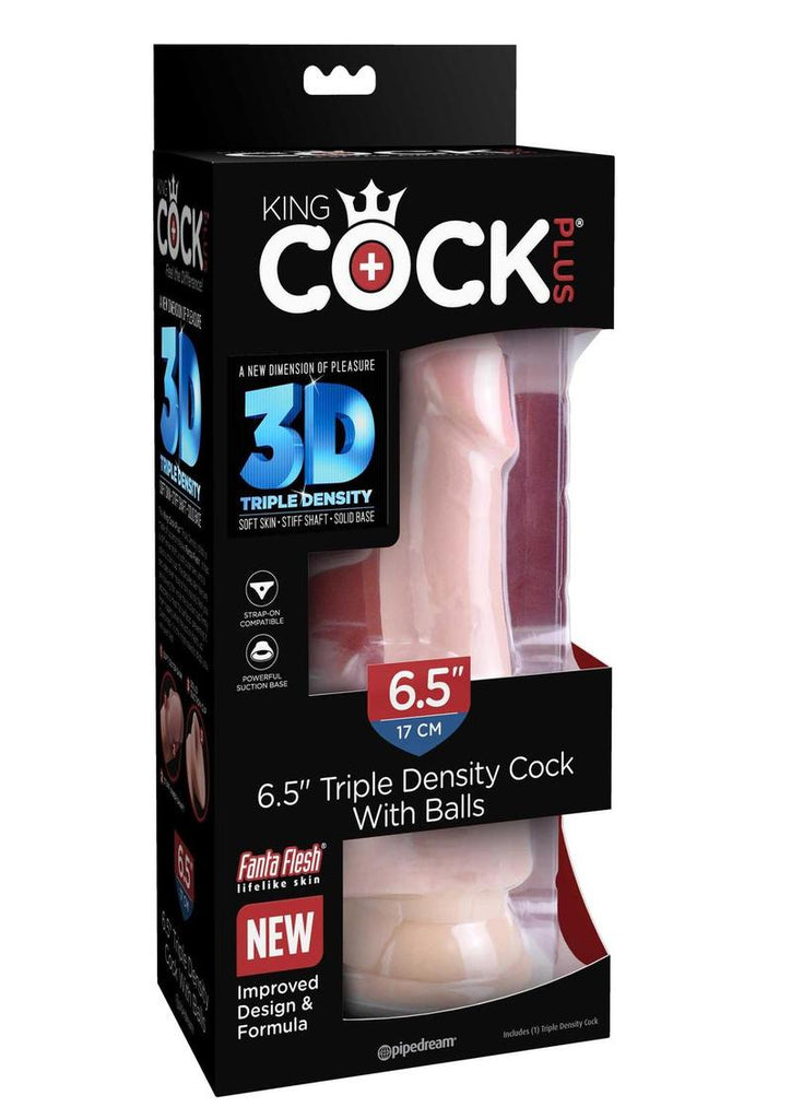 King Cock Plus Triple Density Dildo with Balls - Vanilla - 6.5in