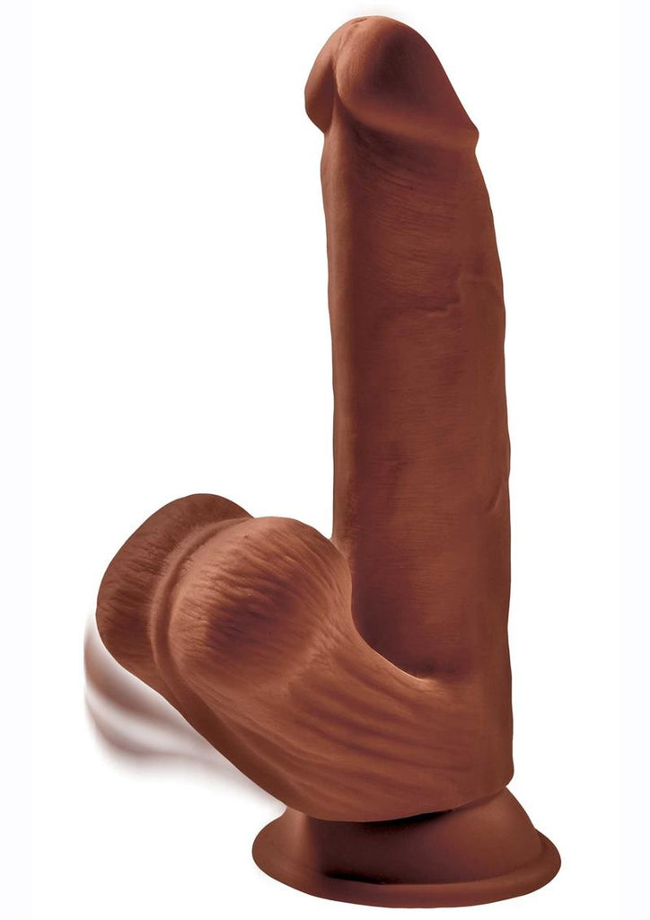 King Cock Plus Triple Density Dildo with Swinging Balls - Chocolate - 8in