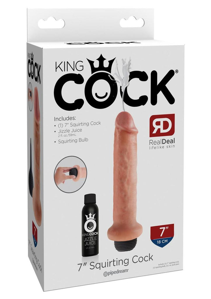 King Cock Squirting Dildo - Flesh/Vanilla - 7in