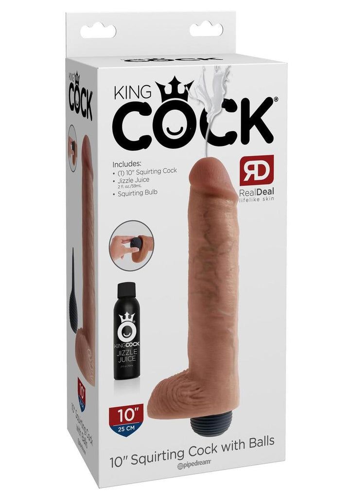 King Cock Squirting Dildo with Balls - Flesh/Vanilla - 10in
