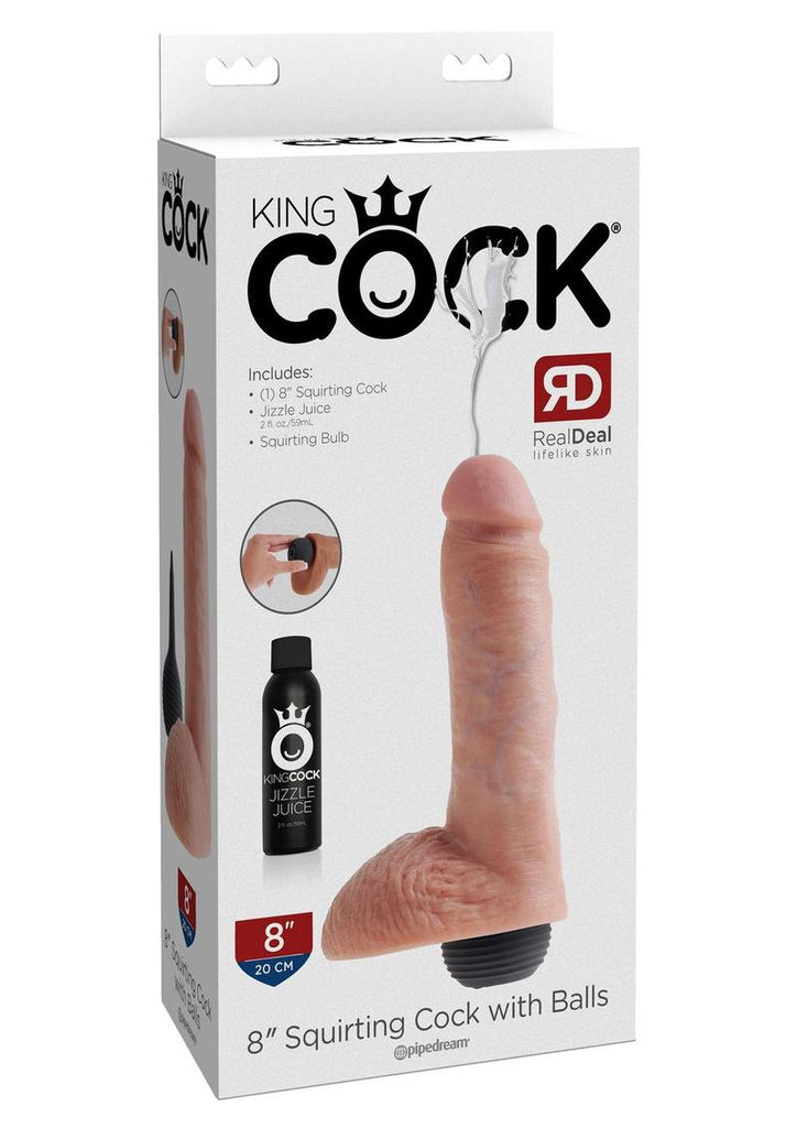 King Cock Squirting Dildo with Balls - Flesh/Vanilla - 8in