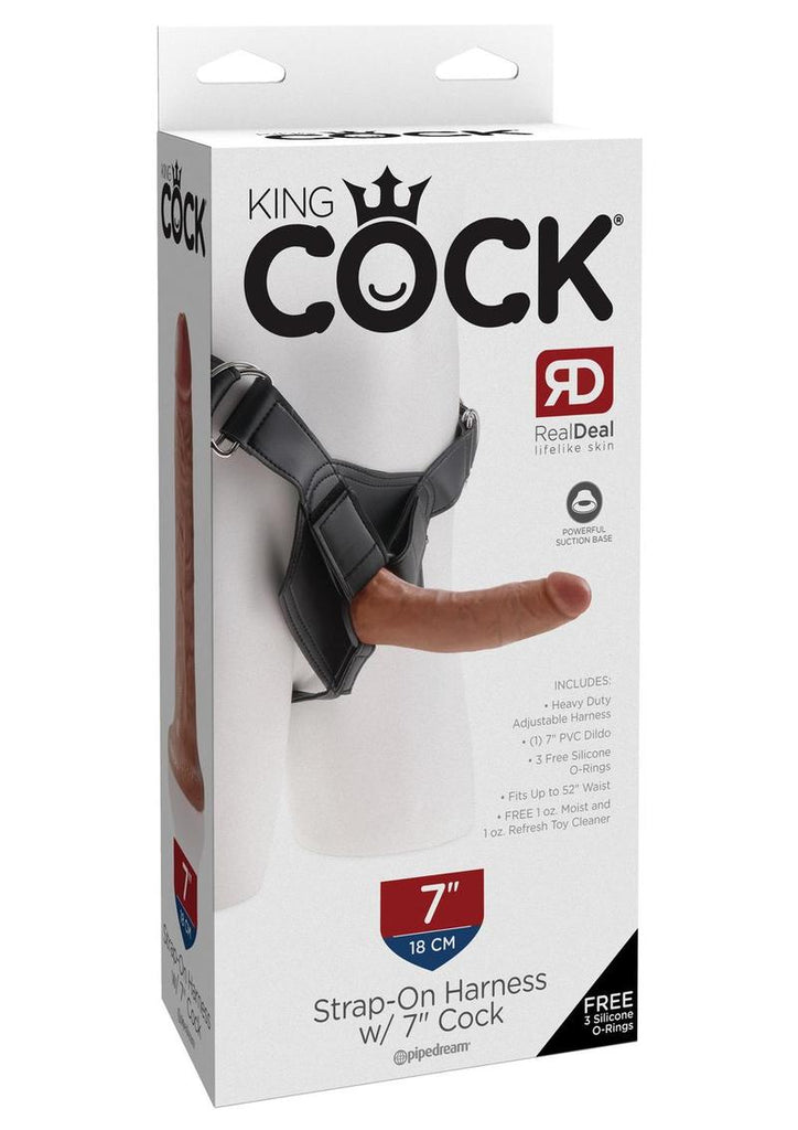 King Cock Strap-On Harness with Dildo - Caramel/Tan - 7in