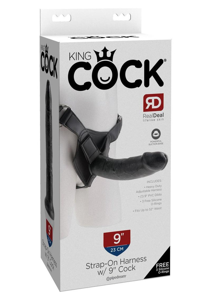 King Cock Strap-On Harness with Dildo - Black - 9in