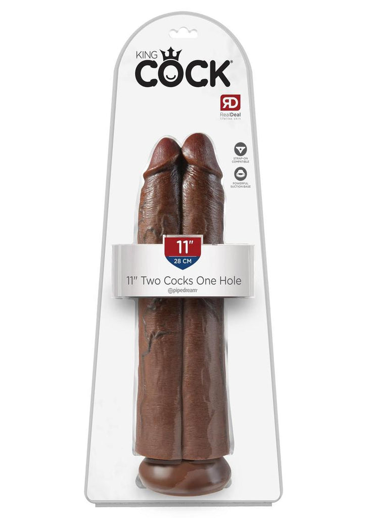 King Cock Two Cocks One Hole Dildo - Brown/Chocolate - 11in
