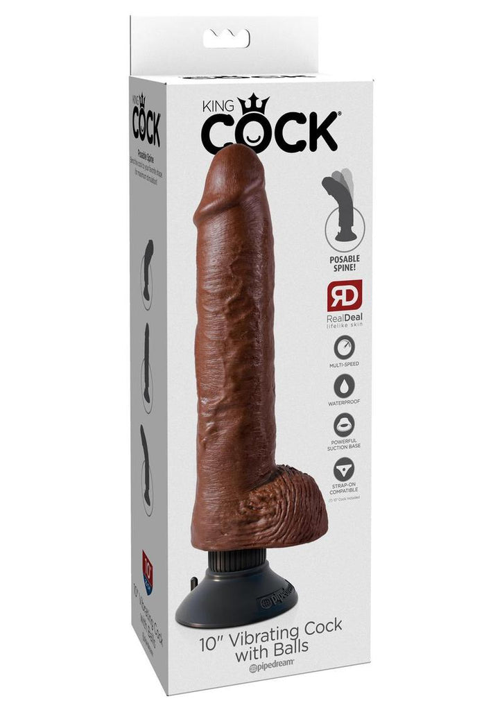 King Cock Vibrating Dildo with Balls - Brown/Chocolate - 10in