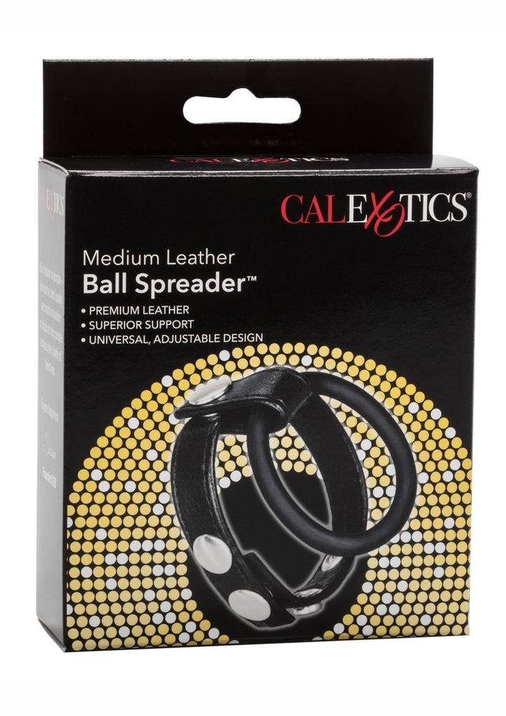 Leather Ball Spreader Cock Ring - Black - Medium