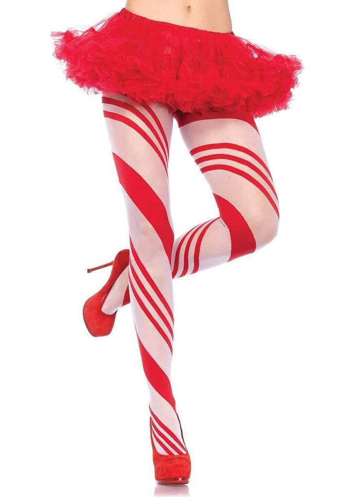 Leg Avenue Spandex Sheer Candy Striped Pantyhose - Red/White - One Size