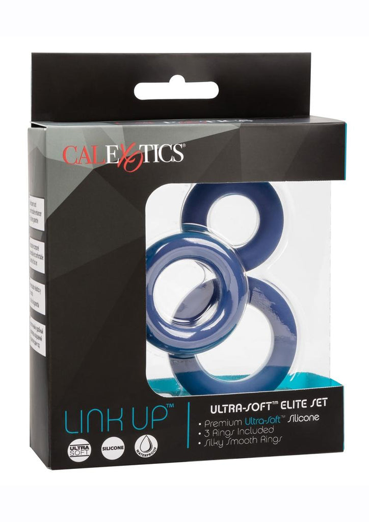 Link Up Ultra Soft Elite Set Silicone Cock Rings - Blue - Set Of 3
