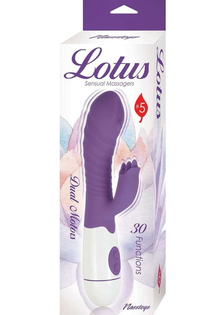 Lotus Sensual Massager #5 Silicone Rabbit Vibrator - Purple/White