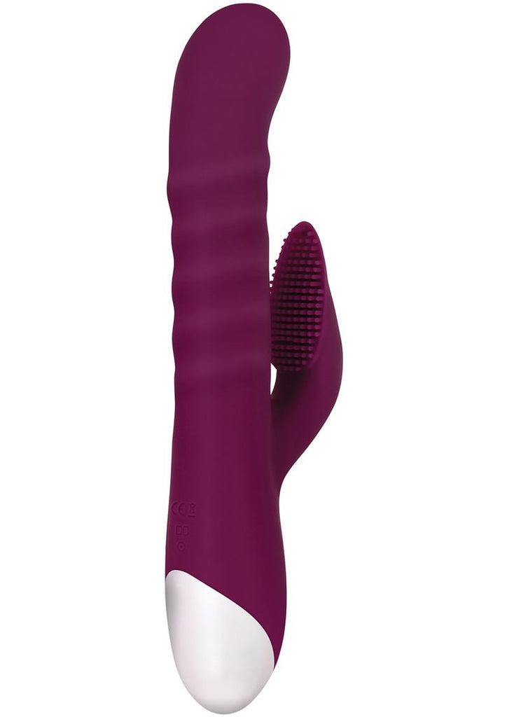 Lovely Lucy Rechargeable Silicone Dual Vibrator with Clitoral Stimulator - Red