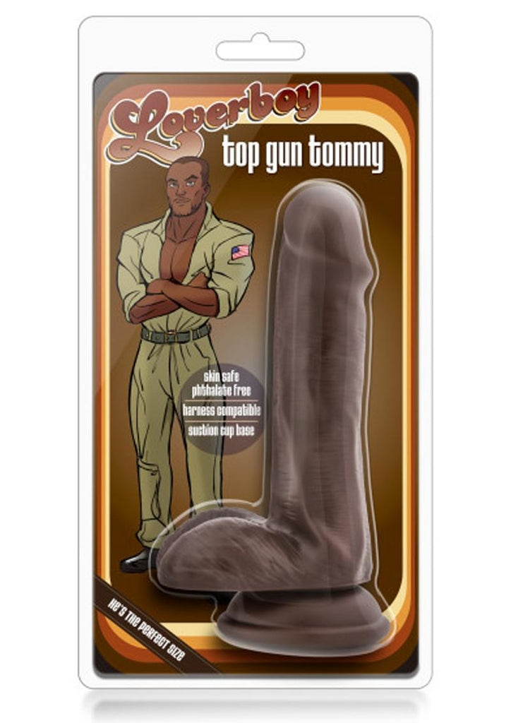 Loverboy Top Gun Tommy Dildo with Balls - Chocolate - 6.5in