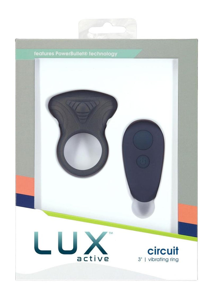 Lux Active Circuit Rechargeable Silicone Cock Ring with Remote Control - Blue/Navy