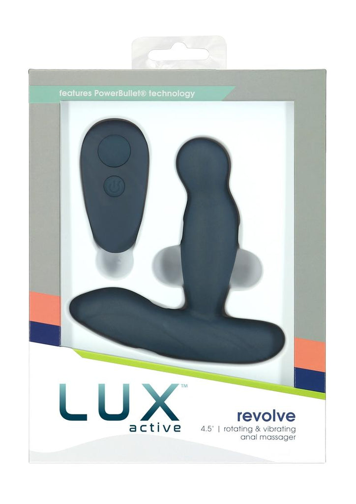 Lux Active Revolve Silicone Rechargeable Rotating and Vibrating Anal Massager with Remote Control - Blue/Navy